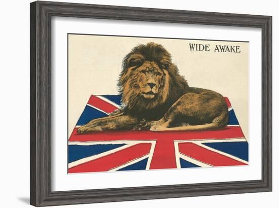 Wide Awake British Lion on Union Jack-null-Framed Art Print