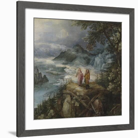 Wide Mountain Landscape with the Temptation of Christ-Pieter Bruegel the Elder-Framed Premium Giclee Print