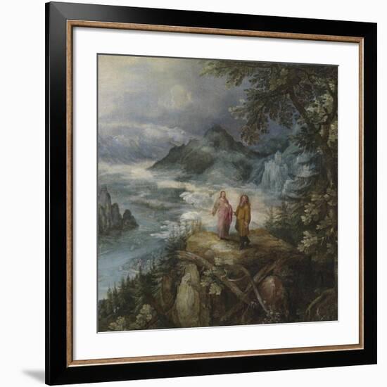 Wide Mountain Landscape with the Temptation of Christ-Pieter Bruegel the Elder-Framed Premium Giclee Print