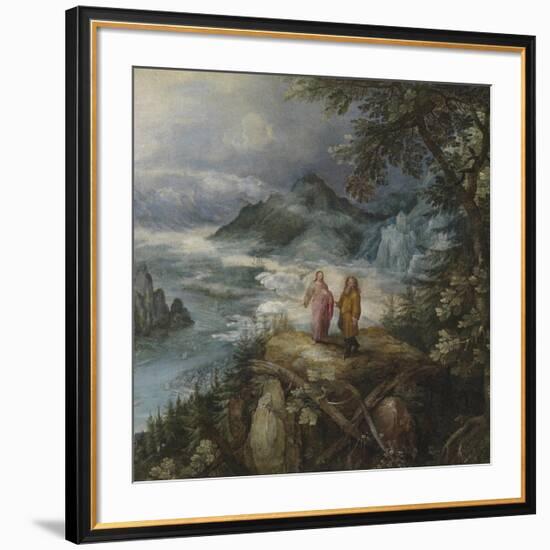 Wide Mountain Landscape with the Temptation of Christ-Pieter Bruegel the Elder-Framed Premium Giclee Print