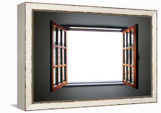 Wide Open Rustic Wooden Window-ccaetano-Framed Stretched Canvas