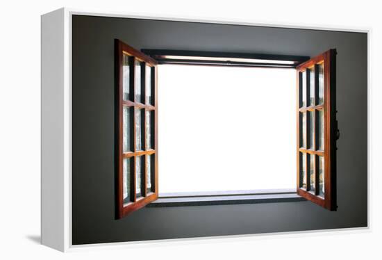 Wide Open Rustic Wooden Window-ccaetano-Framed Stretched Canvas