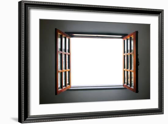 Wide Open Rustic Wooden Window-ccaetano-Framed Art Print