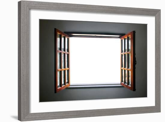 Wide Open Rustic Wooden Window-ccaetano-Framed Art Print