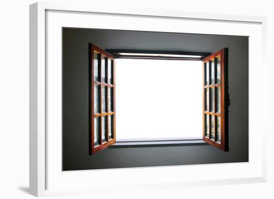 Wide Open Rustic Wooden Window-ccaetano-Framed Art Print