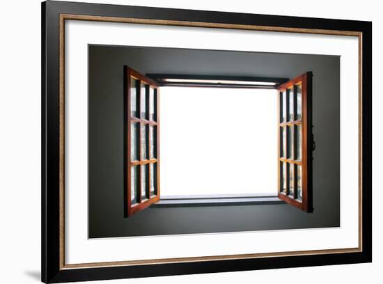 Wide Open Rustic Wooden Window-ccaetano-Framed Art Print