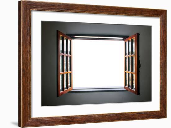 Wide Open Rustic Wooden Window-ccaetano-Framed Art Print