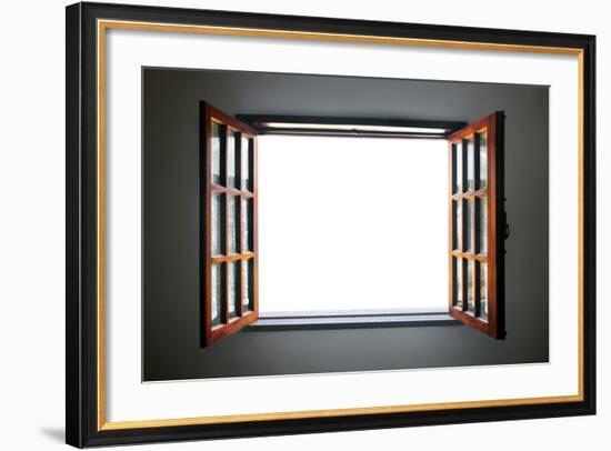 Wide Open Rustic Wooden Window-ccaetano-Framed Art Print