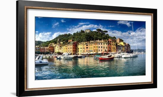 Wide View of Portofino Harbor, Liguria, Italy-George Oze-Framed Photographic Print