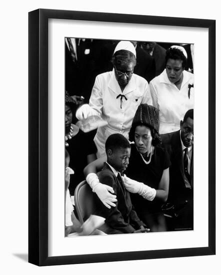 Widow of Slain Civil Rights Activist Medger Evers Comfort Her Grieving Son Darrell During Funeral-John Loengard-Framed Premium Photographic Print