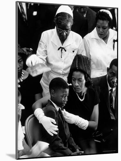 Widow of Slain Civil Rights Activist Medger Evers Comfort Her Grieving Son Darrell During Funeral-John Loengard-Mounted Premium Photographic Print