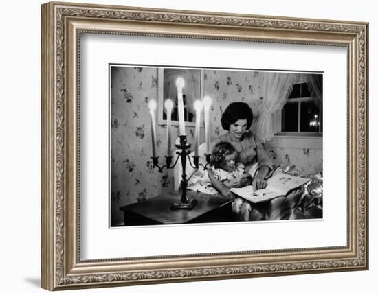 Wife of Senator Jackie Kennedy Reading Book to Her Daughter Caroline In Family's summer home-Alfred Eisenstaedt-Framed Photographic Print