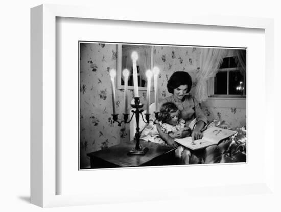 Wife of Senator Jackie Kennedy Reading Book to Her Daughter Caroline In Family's summer home-Alfred Eisenstaedt-Framed Photographic Print