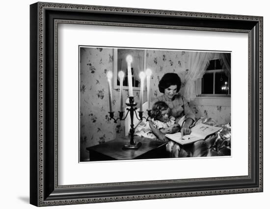 Wife of Senator Jackie Kennedy Reading Book to Her Daughter Caroline In Family's summer home-Alfred Eisenstaedt-Framed Photographic Print