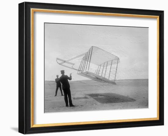 Wilbur and Orville Wright Flying Glider Photograph-Lantern Press-Framed Art Print