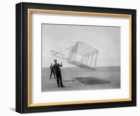 Wilbur and Orville Wright Flying Glider Photograph-Lantern Press-Framed Art Print