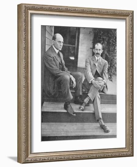 Wilbur and Orville Wright on the Steps of Their Home-null-Framed Premium Photographic Print