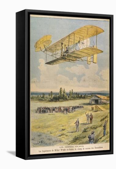 Wilbur Wright Demonstrates His Flying Machine Over the Racecourse-Paul Dufresne-Framed Premier Image Canvas