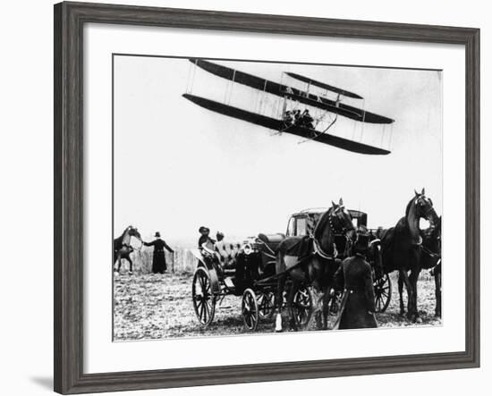 Wilbur Wright with His Plane in Flight at Pau in France, February 1909-null-Framed Photographic Print