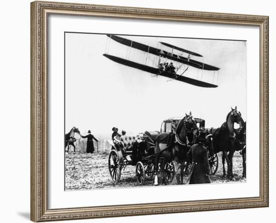 Wilbur Wright with His Plane in Flight at Pau in France, February 1909-null-Framed Photographic Print