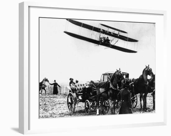 Wilbur Wright with His Plane in Flight at Pau in France, February 1909-null-Framed Photographic Print