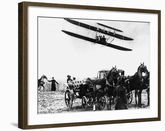 Wilbur Wright with His Plane in Flight at Pau in France, February 1909-null-Framed Photographic Print