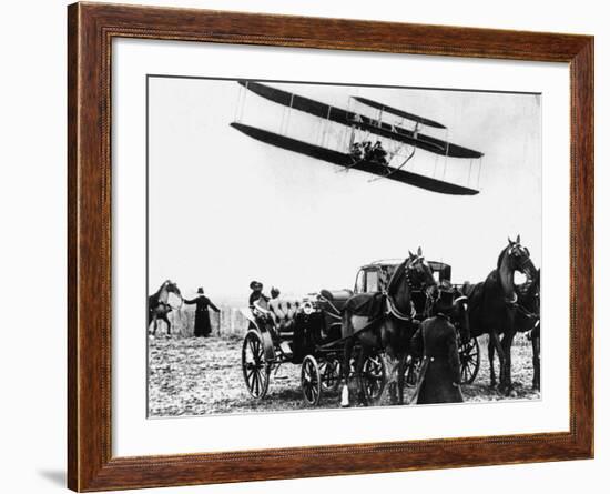 Wilbur Wright with His Plane in Flight at Pau in France, February 1909-null-Framed Photographic Print