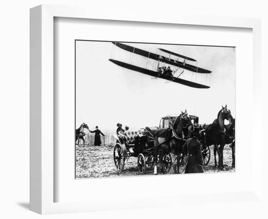 Wilbur Wright with His Plane in Flight at Pau in France, February 1909-null-Framed Photographic Print