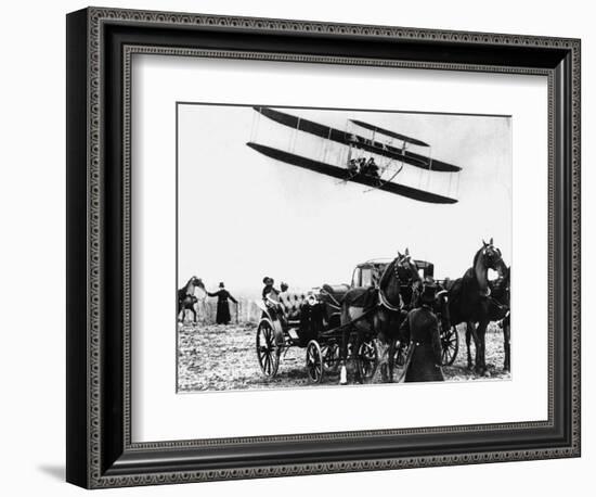 Wilbur Wright with His Plane in Flight at Pau in France, February 1909-null-Framed Photographic Print