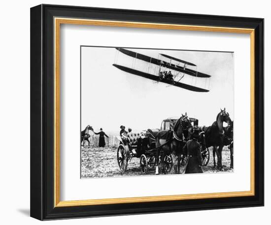 Wilbur Wright with His Plane in Flight at Pau in France, February 1909-null-Framed Photographic Print