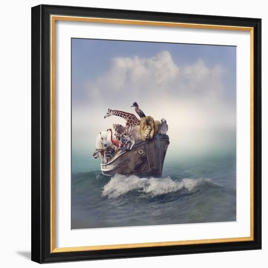 Wild Animals and Birds in an Old Boat-Svetlana Foote-Framed Photographic Print