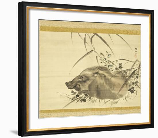 Wild Boar amidst Autumn Flowers and Grasses-Mori Sosen-Framed Art Print