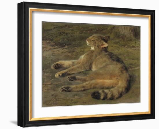 Wild Cat, 1850, by Rosa Bonheur, French painting,-Rosa Bonheur-Framed Art Print