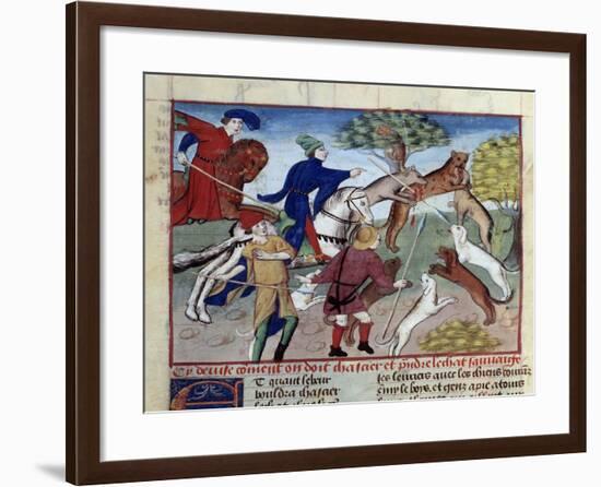 Wild Cat Hunting - 15Th Century Illumination-null-Framed Giclee Print