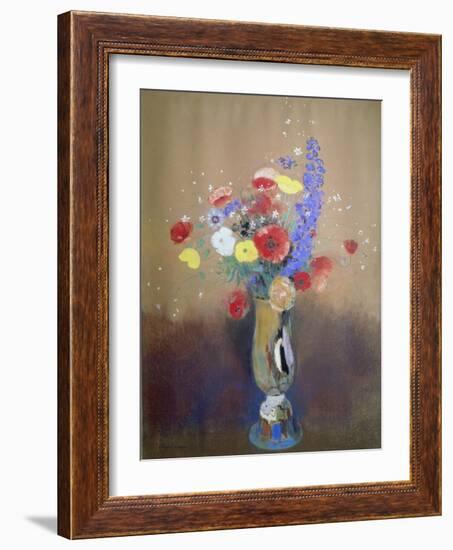 Wild Flowers in a Long-Necked Vase-Odilon Redon-Framed Giclee Print