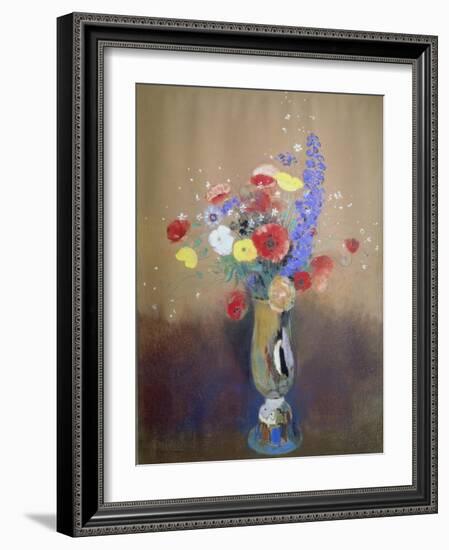 Wild Flowers in a Long-Necked Vase-Odilon Redon-Framed Giclee Print