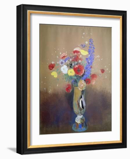 Wild Flowers in a Long-Necked Vase-Odilon Redon-Framed Giclee Print