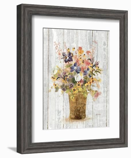 Wild Flowers in Vase II on Barn Board-Cheri Blum-Framed Art Print