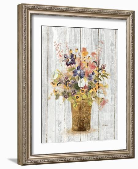 Wild Flowers in Vase II on Barn Board-Cheri Blum-Framed Art Print