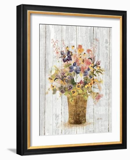 Wild Flowers in Vase II on Barn Board-Cheri Blum-Framed Art Print