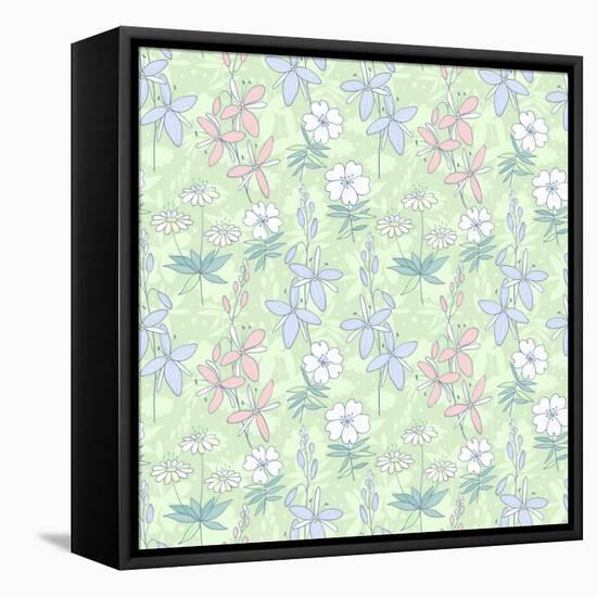 Wild Flowers Seamless Pattern-nad_o-Framed Stretched Canvas