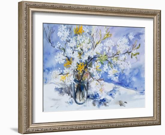 Wild Fruits and Forsythia Blossoms in Glass Vase, 2000-Sybille Fischer-Bradford-Framed Giclee Print