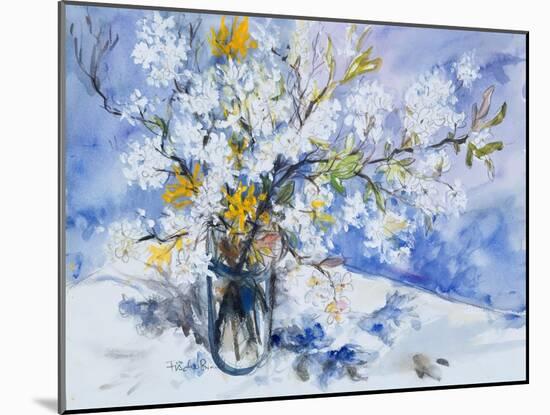 Wild Fruits and Forsythia Blossoms in Glass Vase, 2000-Sybille Fischer-Bradford-Mounted Giclee Print