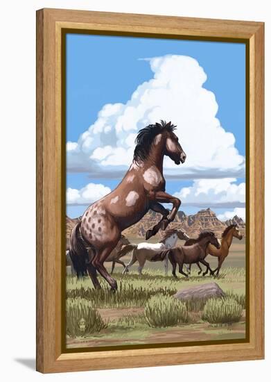 Wild Horses and Buttes-Lantern Press-Framed Stretched Canvas