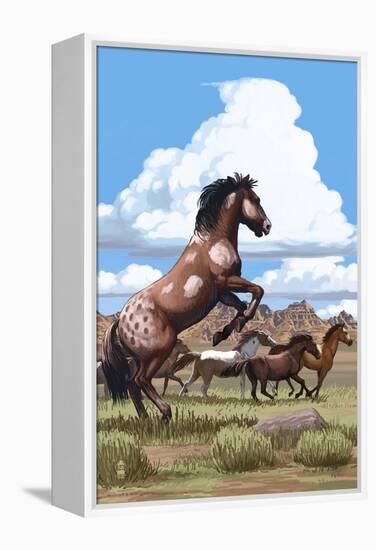 Wild Horses and Buttes-Lantern Press-Framed Stretched Canvas