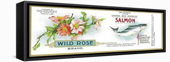 Wild Rose Salmon Can Label - Anacortes, WA-Lantern Press-Framed Stretched Canvas