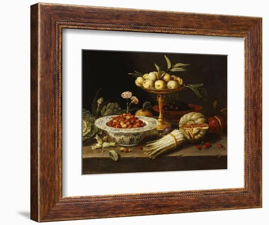 Wild Strawberries and Two Pinks in a "Wanli Kraak Porselein" Bowl-Jan Van Kessel-Framed Giclee Print