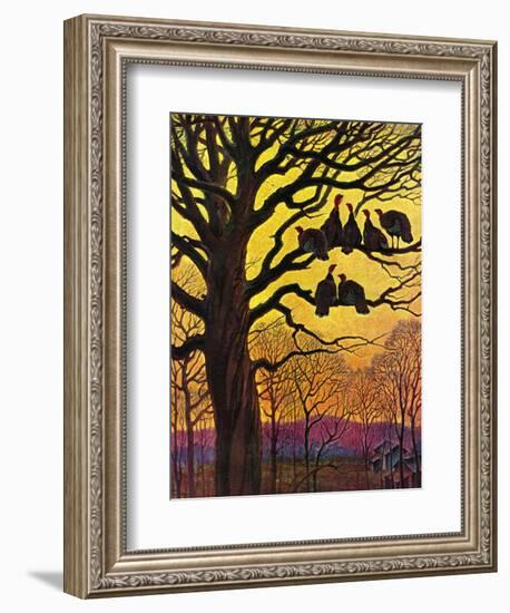 "Wild Turkeys Roosting,"November 1, 1938-Paul Bransom-Framed Giclee Print