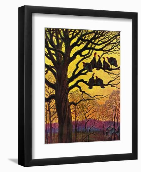 "Wild Turkeys Roosting,"November 1, 1938-Paul Bransom-Framed Giclee Print