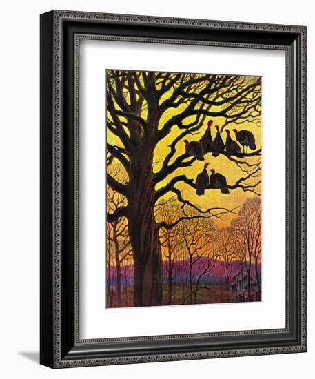 "Wild Turkeys Roosting,"November 1, 1938-Paul Bransom-Framed Giclee Print